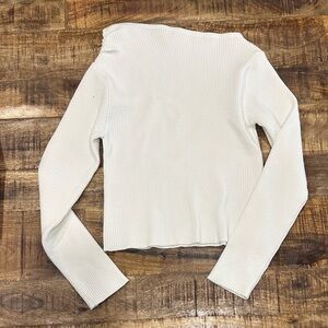 White Ribbed Long Sleeve Top